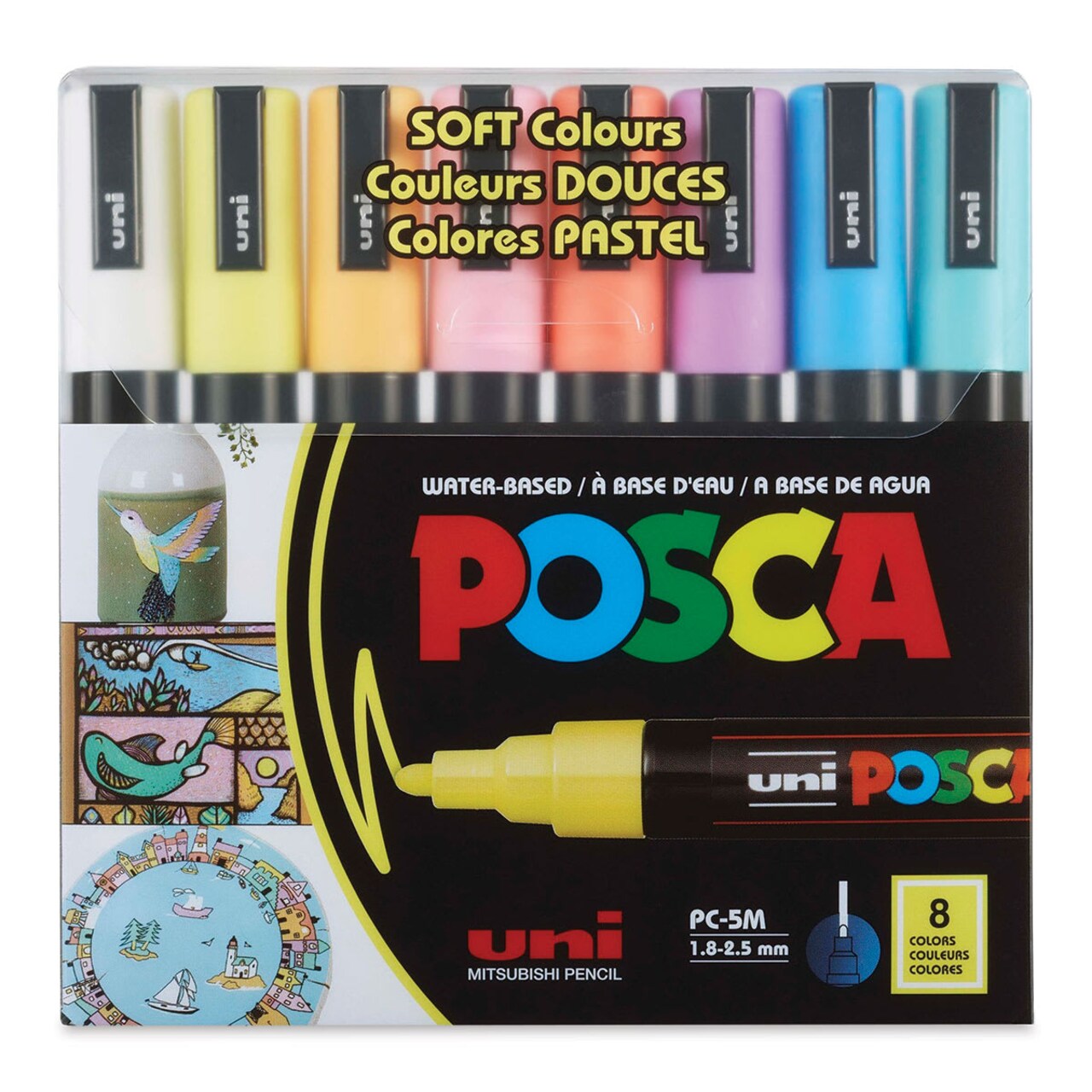 Posca Paint Markers - Set of 8, Soft Colors, Medium Bullet Tip, 2.5 mm